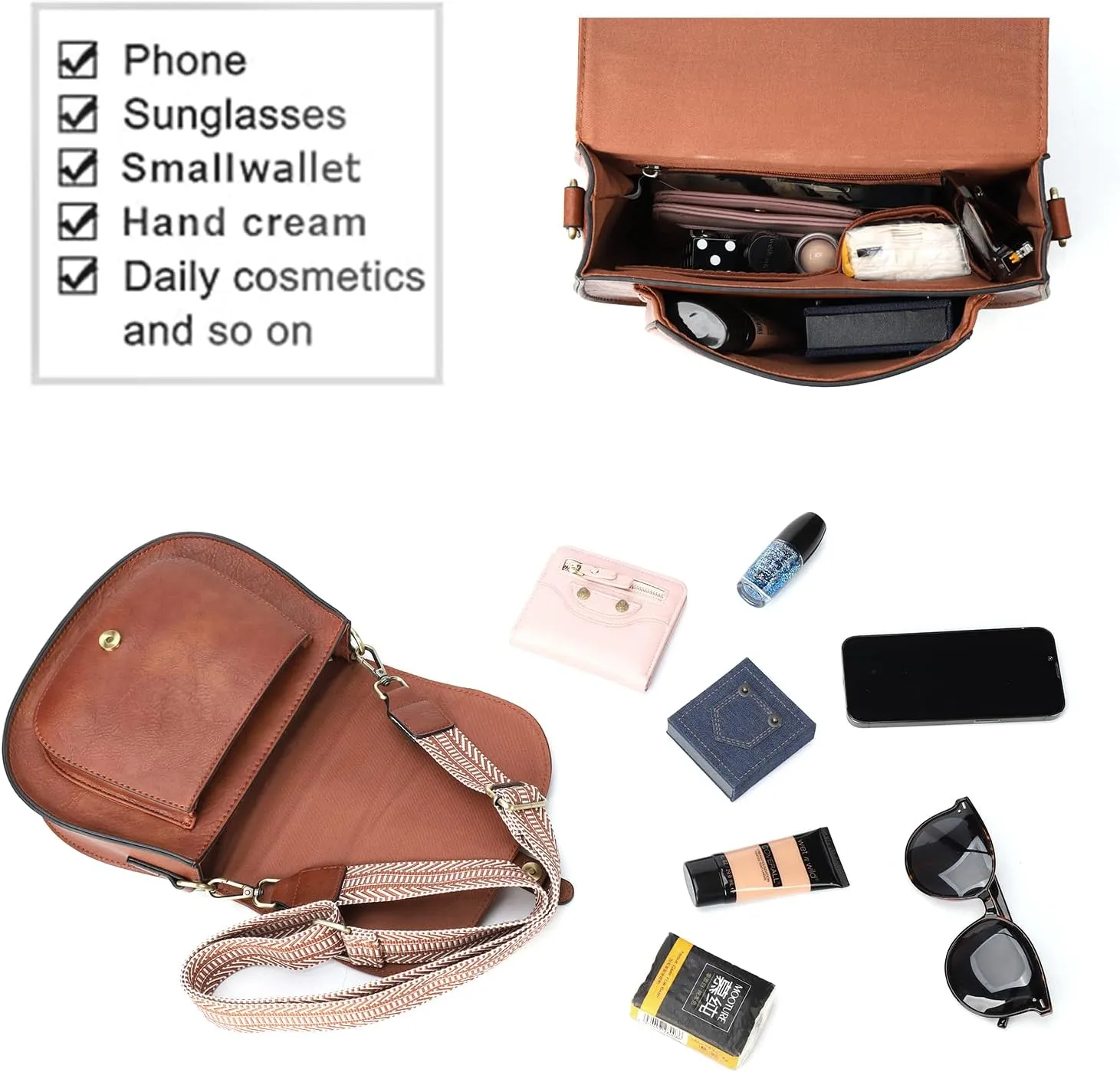 AFKOMST Crossbody Bags for Women,Small Saddle Purse and Boho Cross Body Handbags,Vegan Leather