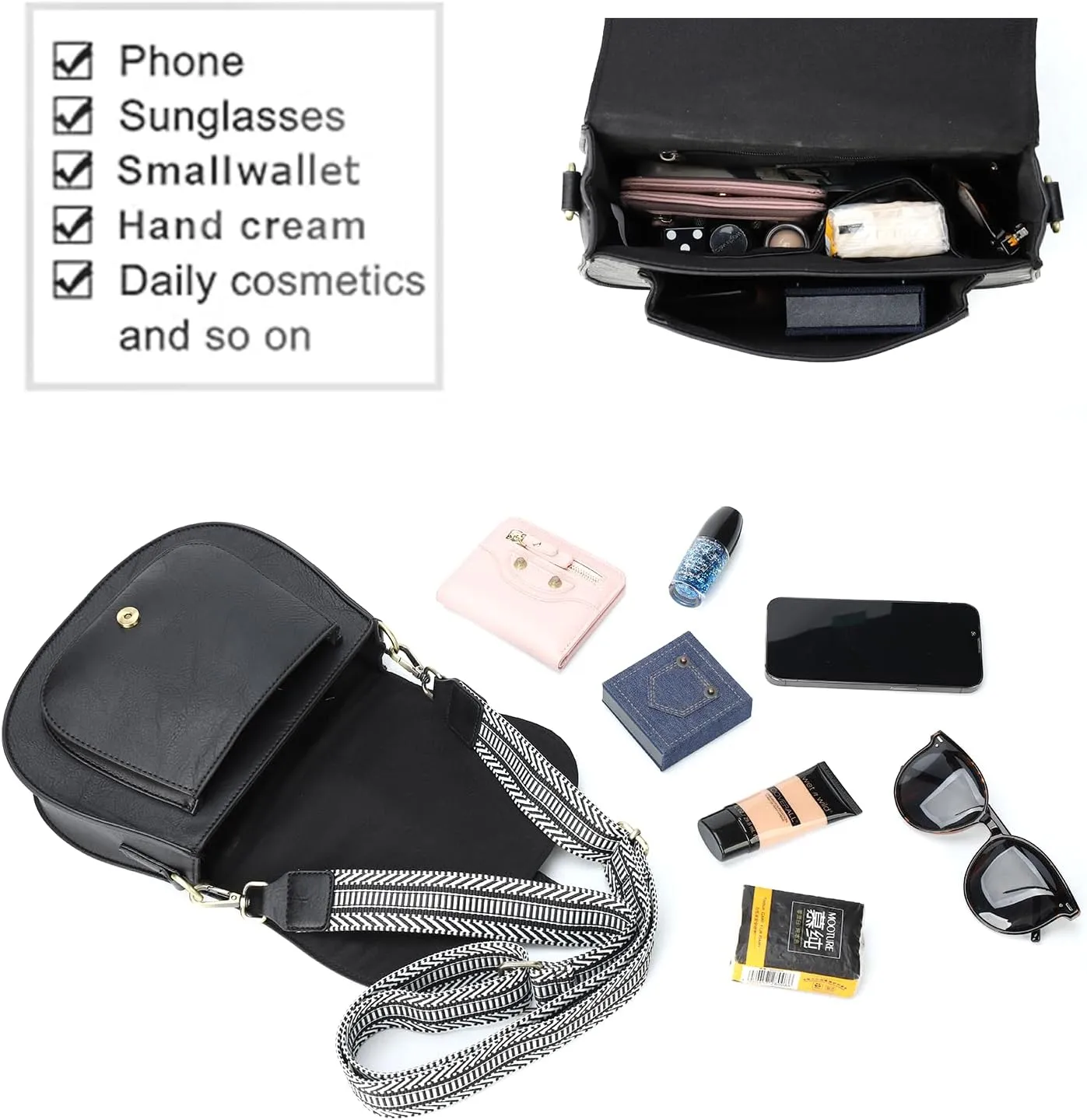 AFKOMST Crossbody Bags for Women,Small Saddle Purse and Boho Cross Body Handbags,Vegan Leather