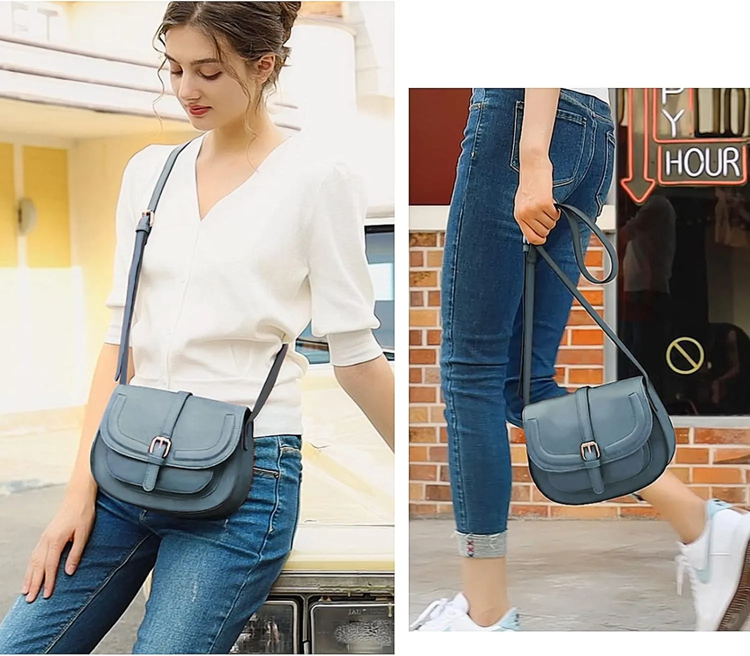 AFKOMST Crossbody Bags for Women,Small Saddle Purse and Boho Cross Body Handbags,Vegan Leather