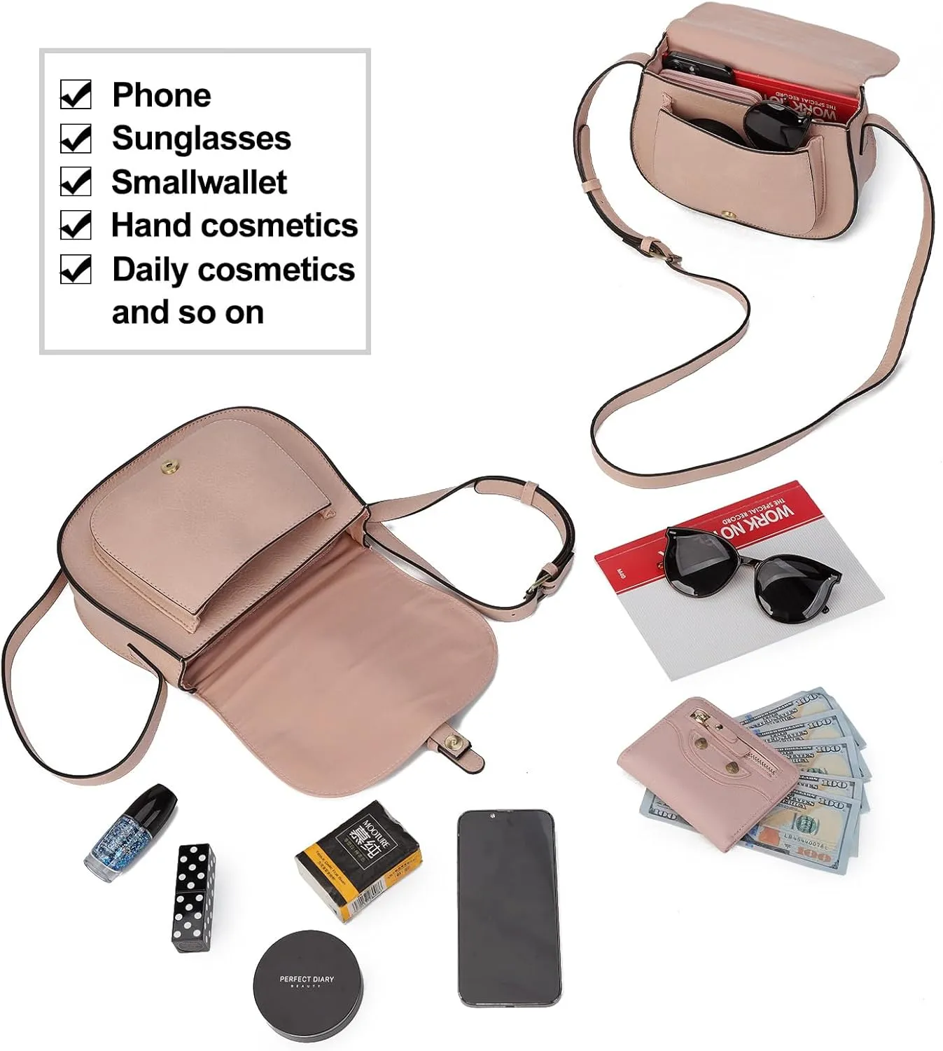 AFKOMST Crossbody Bags for Women,Small Saddle Purse and Boho Cross Body Handbags,Vegan Leather