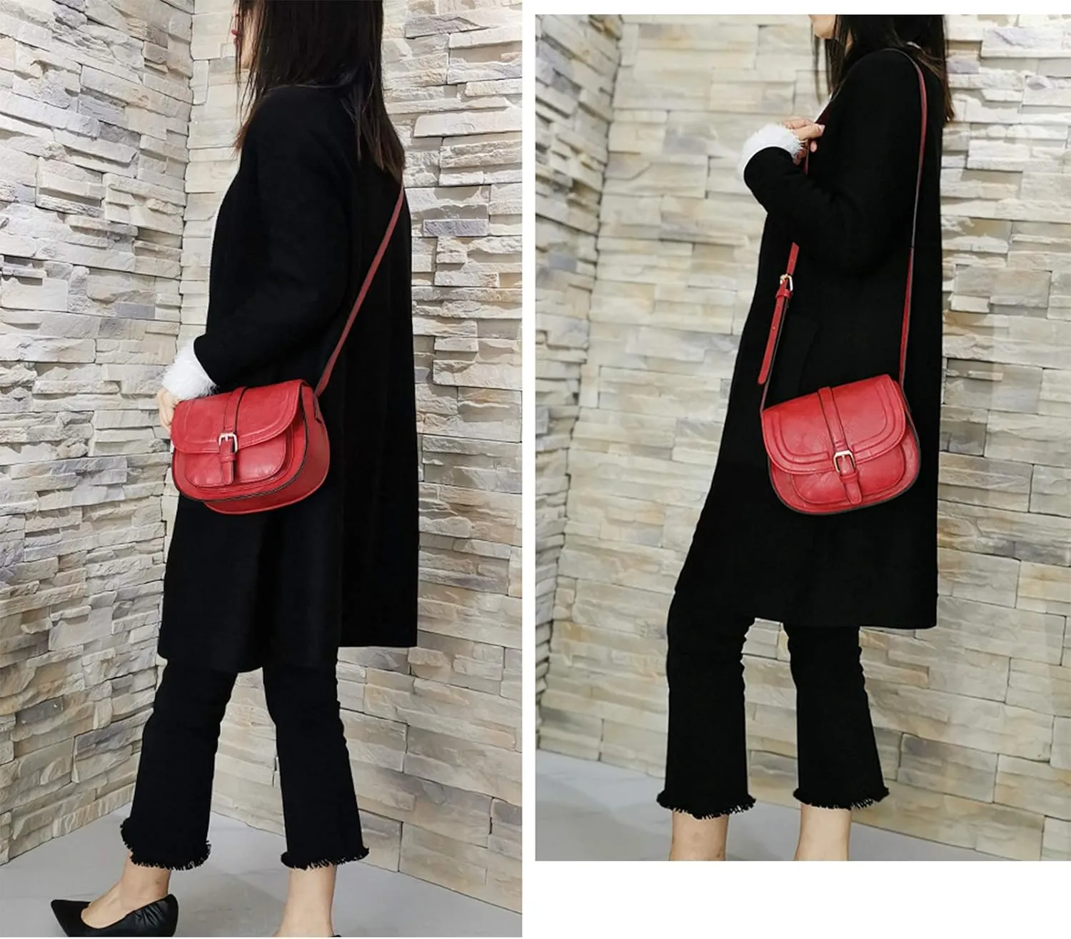 AFKOMST Crossbody Bags for Women,Small Saddle Purse and Boho Cross Body Handbags,Vegan Leather