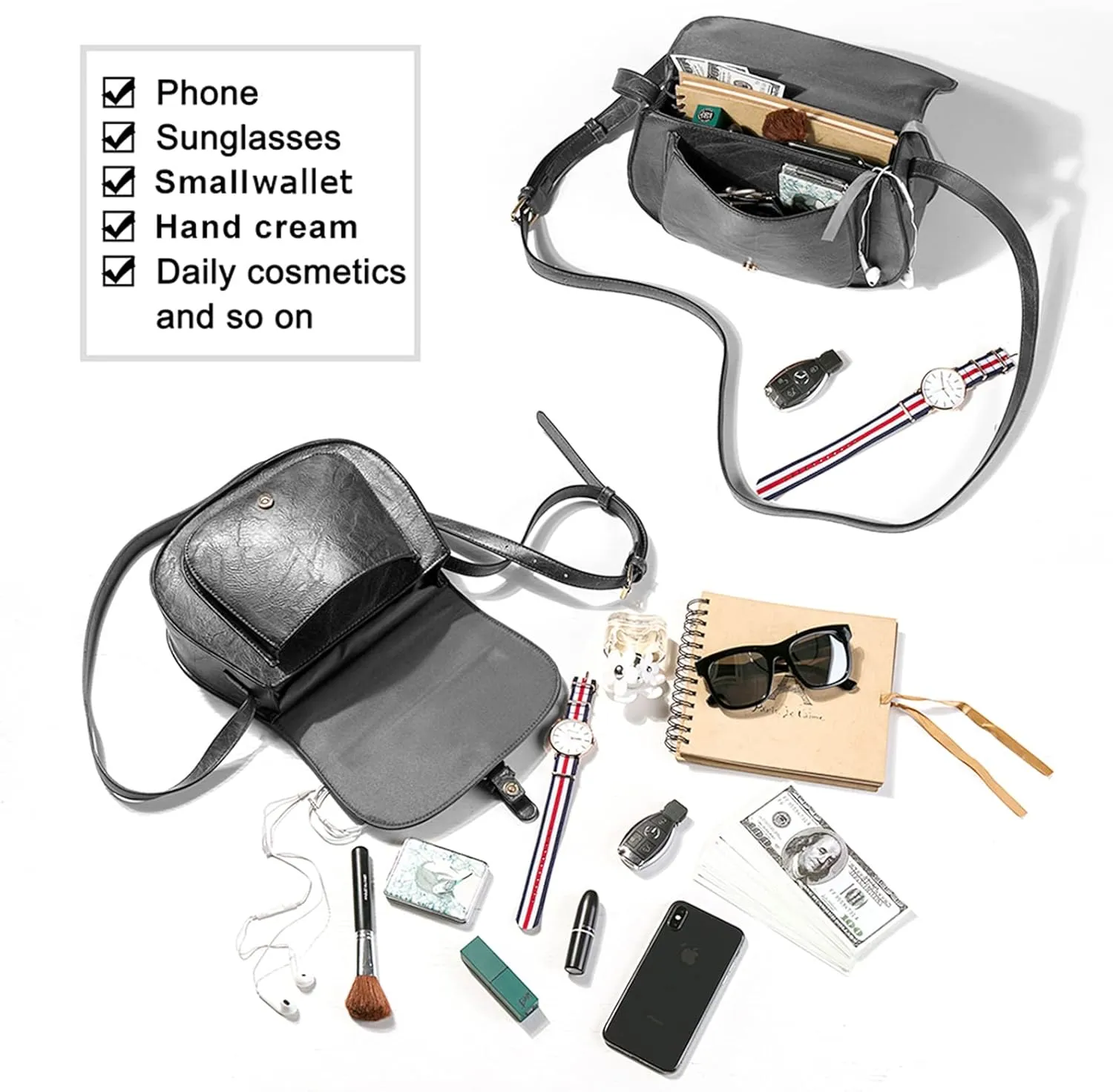 AFKOMST Crossbody Bags for Women,Small Saddle Purse and Boho Cross Body Handbags,Vegan Leather