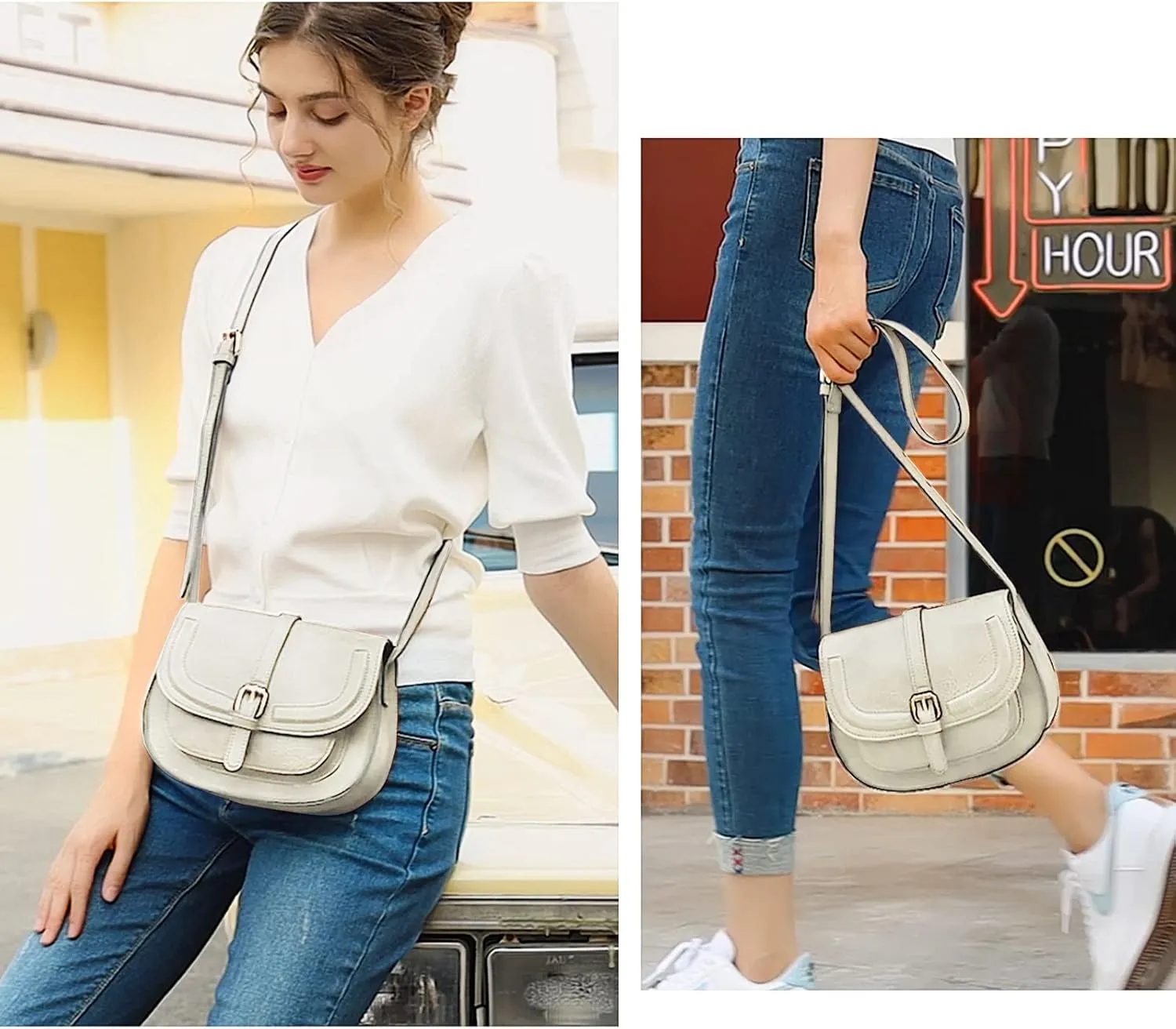 AFKOMST Crossbody Bags for Women,Small Saddle Purse and Boho Cross Body Handbags,Vegan Leather