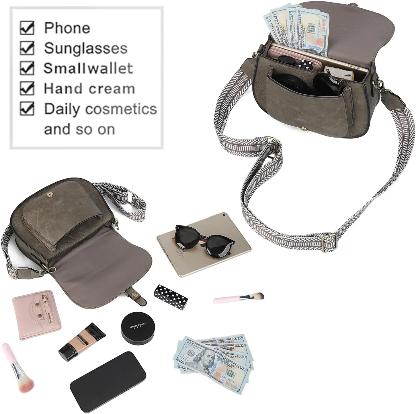 AFKOMST Crossbody Bags for Women,Small Saddle Purse and Boho Cross Body Handbags,Vegan Leather