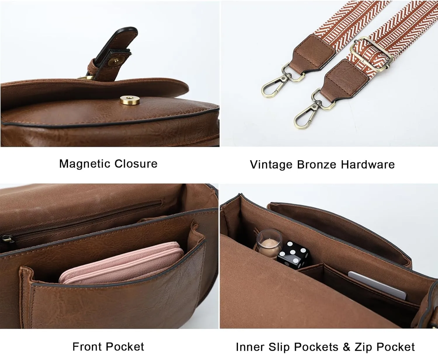 AFKOMST Crossbody Bags for Women,Small Saddle Purse and Boho Cross Body Handbags,Vegan Leather