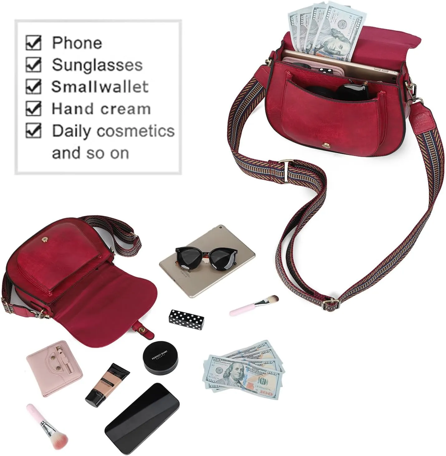 AFKOMST Crossbody Bags for Women,Small Saddle Purse and Boho Cross Body Handbags,Vegan Leather