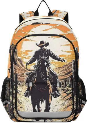 ALAZA Western Cowboy Sunset Desert Cactus Laptop Backpack Purse for Women BookBags 17 inch School Bags Men Boys Girls Travel Casual Daypack