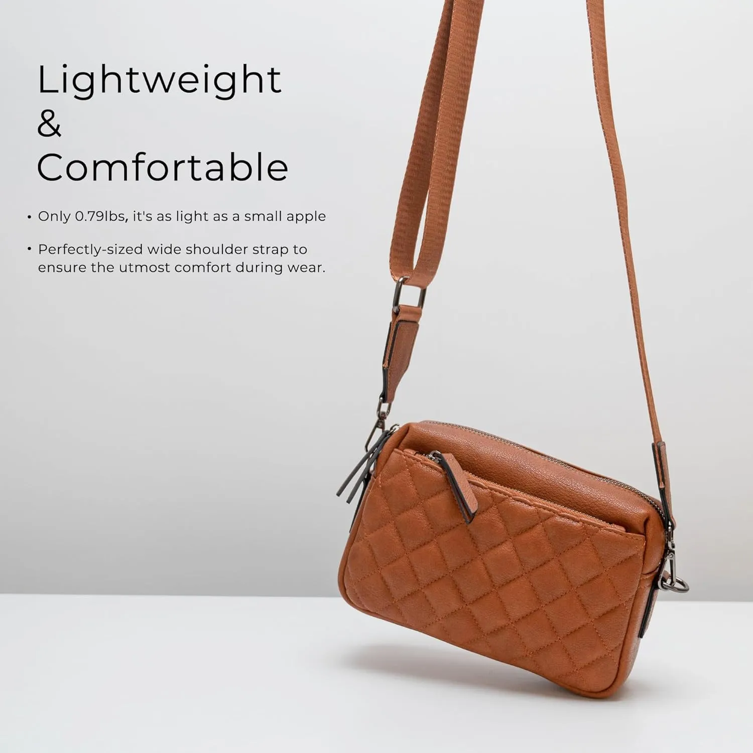 Alldaily Small Triple Zip Crossbody Purse for Women, Vegan Leather Phone Bag with Wide Shoulder Strap