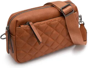 Alldaily Small Triple Zip Crossbody Purse for Women, Vegan Leather Phone Bag with Wide Shoulder Strap