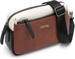 Alldaily Small Triple Zip Crossbody Purse for Women, Vegan Leather Phone Bag with Wide Shoulder Strap