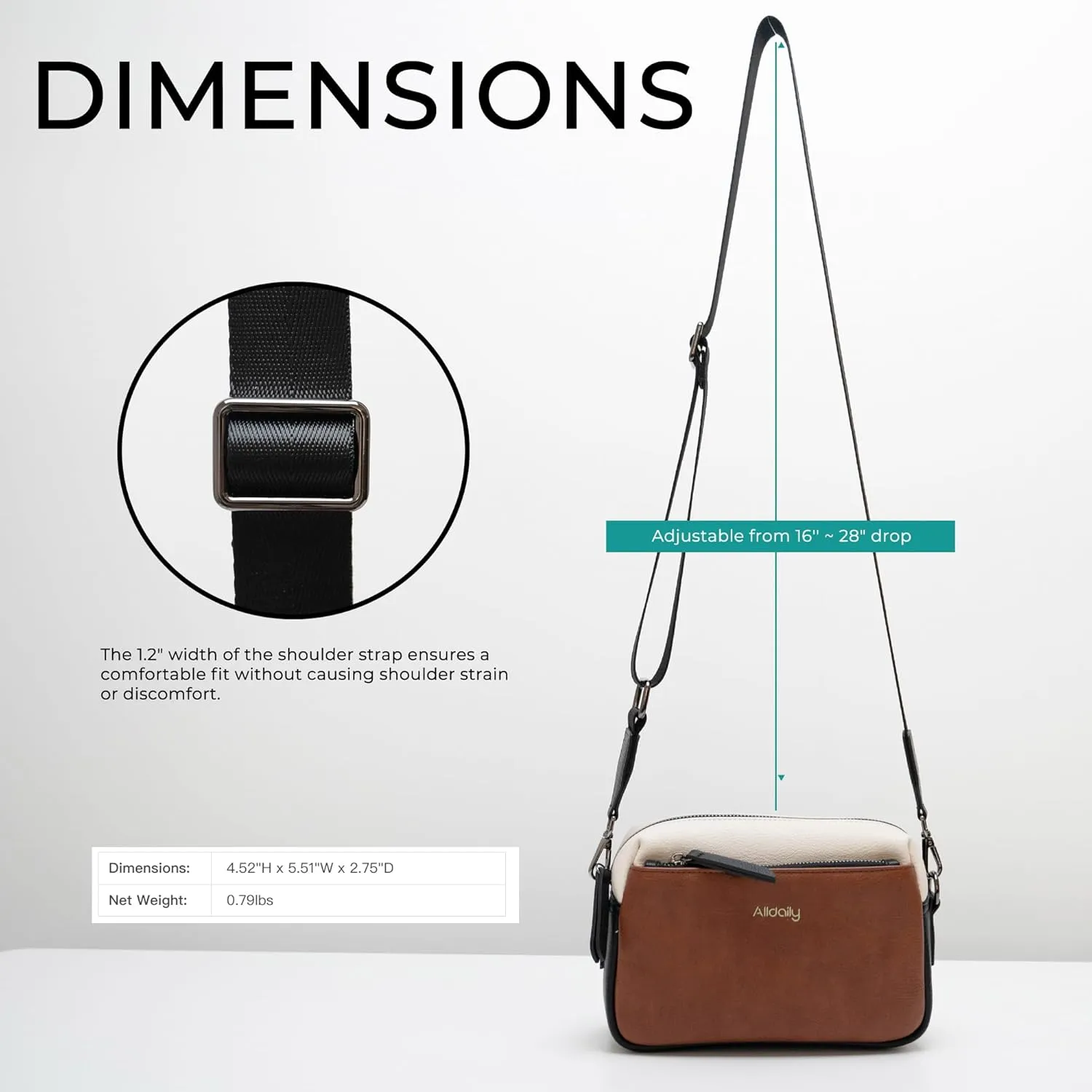 Alldaily Small Triple Zip Crossbody Purse for Women, Vegan Leather Phone Bag with Wide Shoulder Strap