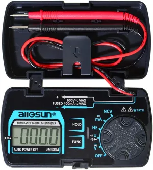 allsun Auto Ranging Pocket Tiny Digital Multimeter, Mini Electrical Travel Meter AC/DC Ohm Volt NCV Amp Capacitance Frequency Diode Continuity