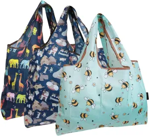 allydrew Large Foldable Tote Nylon Reusable Grocery Bag, 3 Pack