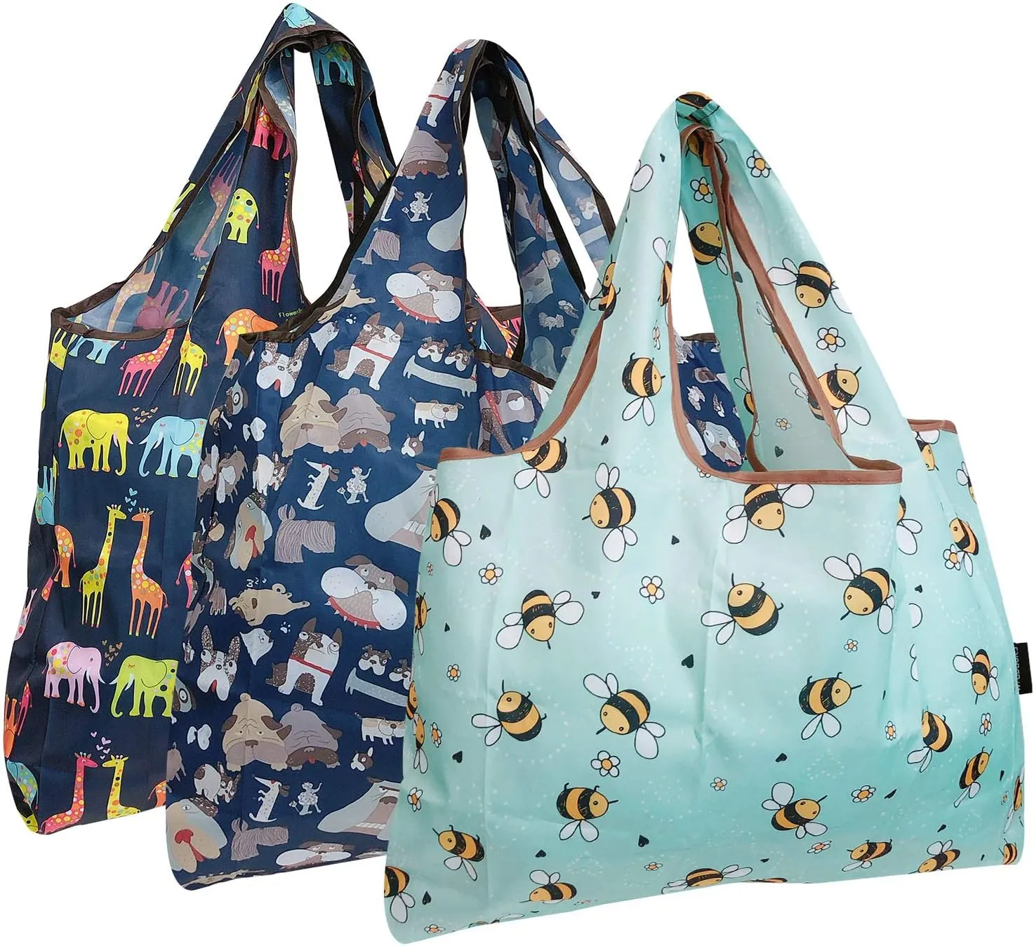 allydrew Large Foldable Tote Nylon Reusable Grocery Bag, 3 Pack