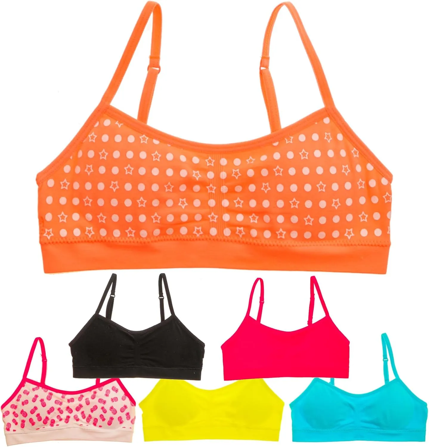 Alyce Intimates Pack of 6 Seamless Girls Bra with Lace Trim & Adjustable Straps- Youth Lightly Padded Bras for Girls