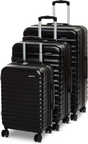 Amazon Basics 3-Piece Set (21", 26", 30"), Hardshell Suitcases With Wheels, Expandable For Up to 25% More Space, With Scratch-Resistant Surface, Four Multi-directional Wheels, Black