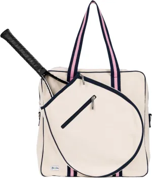 Ame & Lulu Hamptons Tennis Tour Bag - Removable Adjustable Straps - Exterior Pocket Fits Two Racquets