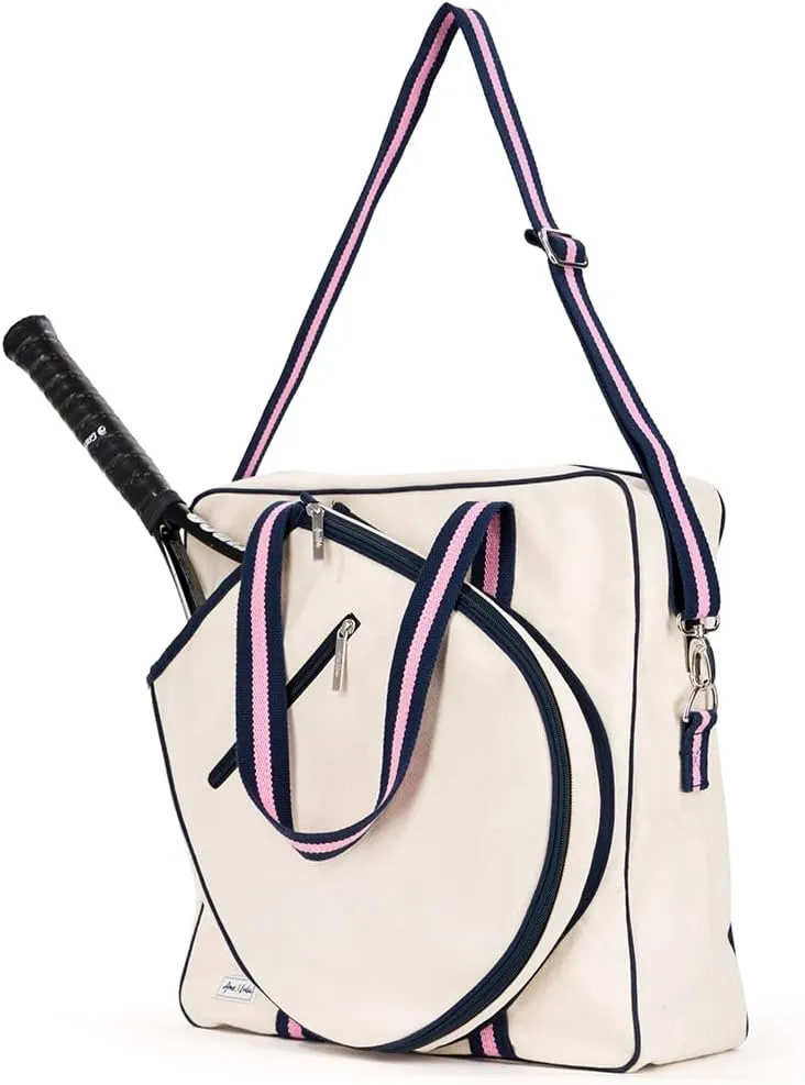 Ame & Lulu Hamptons Tennis Tour Bag - Removable Adjustable Straps - Exterior Pocket Fits Two Racquets
