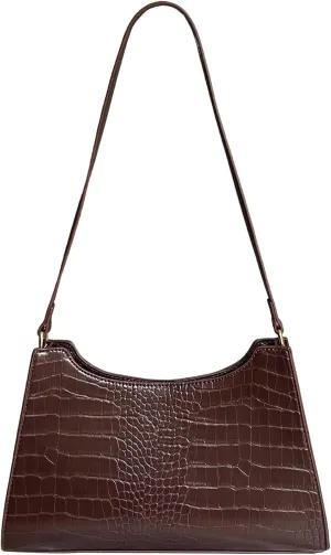AMHDV Retro Shoulder Bag Top Handle Handbag with Crocodile Pattern Classic Tote Purse for Women