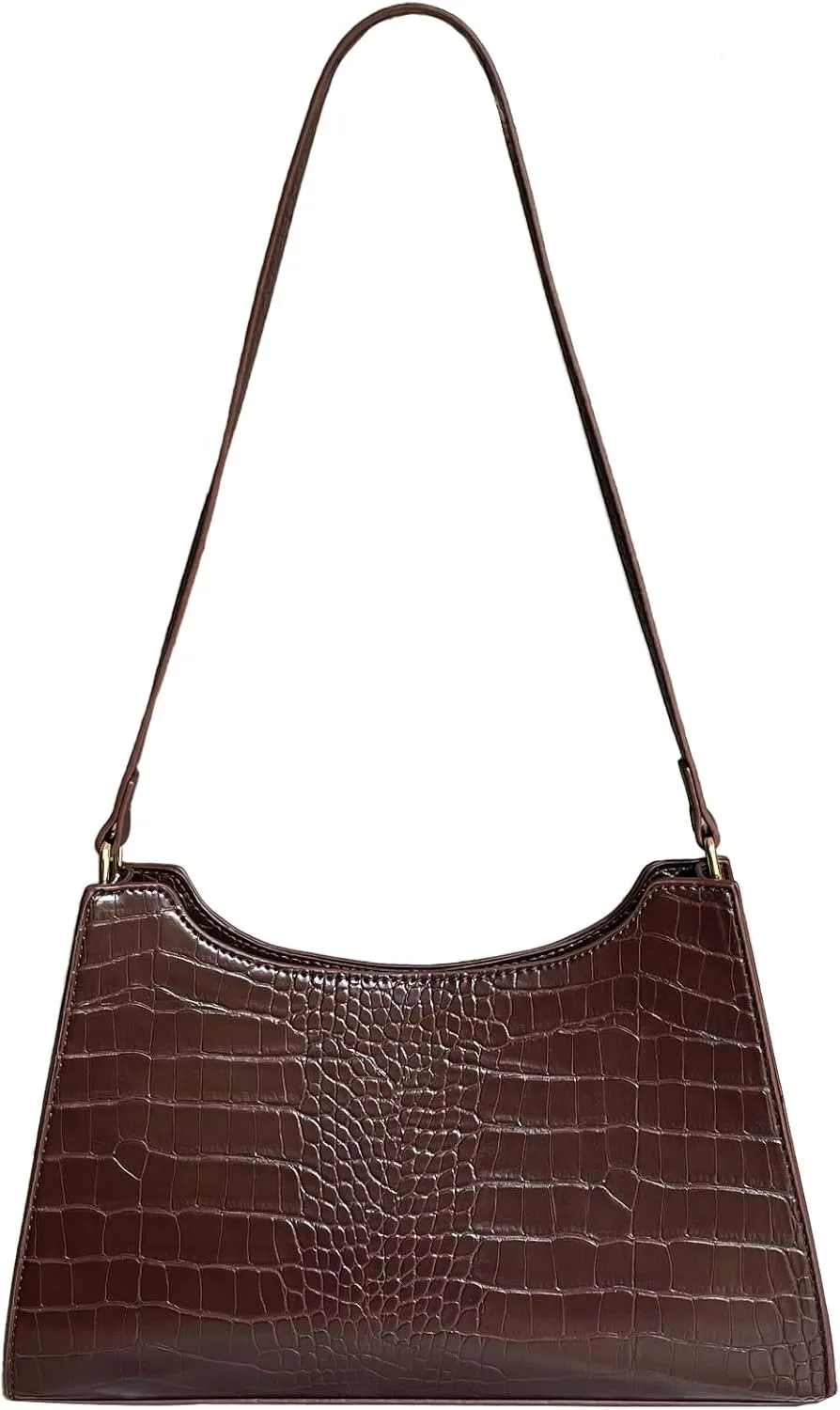 AMHDV Retro Shoulder Bag Top Handle Handbag with Crocodile Pattern Classic Tote Purse for Women