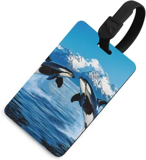 Animal Orcas Iceberg Luggage Tags Suitcase Tag TPU Baggage Tags Travel Bag Holder for Men Women Black-Style