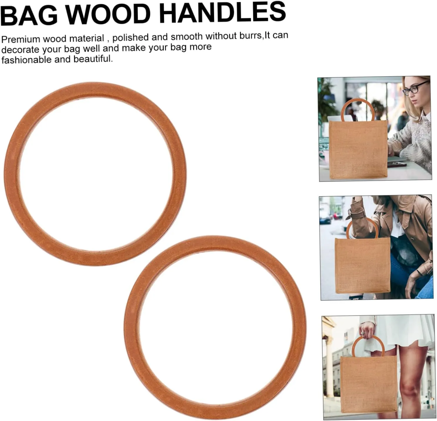 Anneome 2 Pcs Wooden Bag Making Handles Round Shape Sturdy Wood Material Easy to Replace for Handbags Purse Large Small Bags