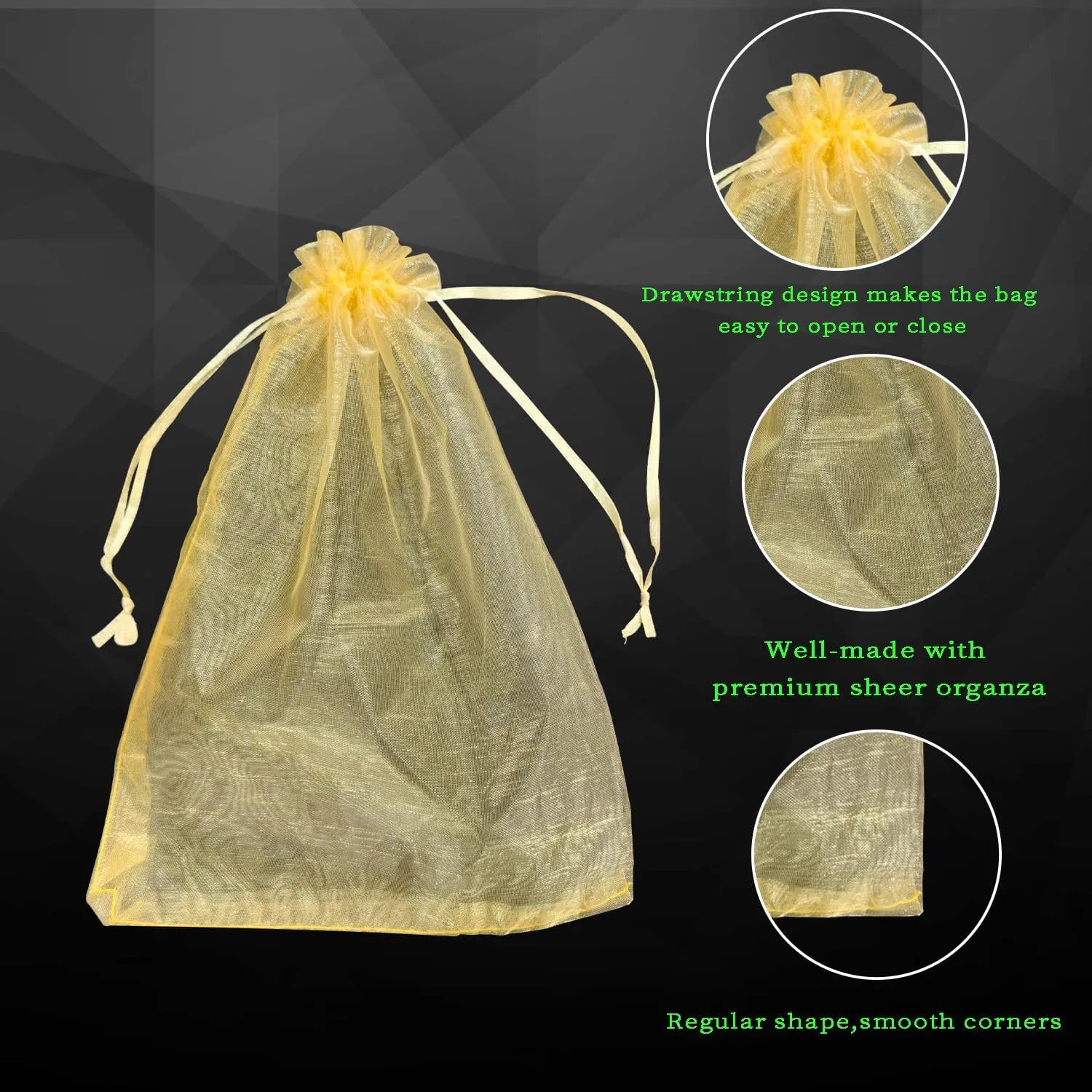 ANSLEY SHOP 100pcs 6x9 Inches Sheer Drawstrings Organza Gift Candy Bags Wedding Christmas Favors Bags (Gold)