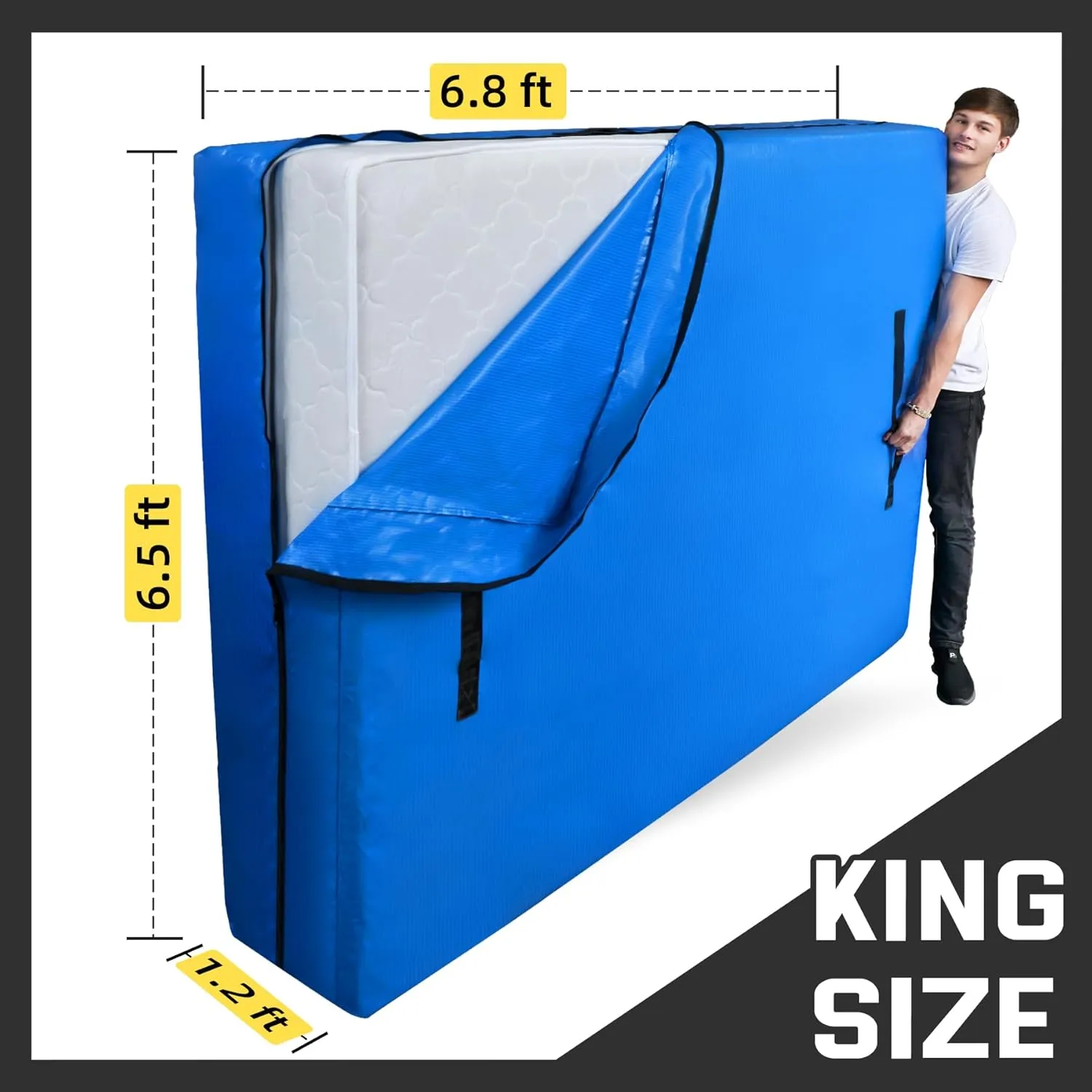Antimbee Mattress Bag for Moving & Storage of King Size, Heavy Duty Mattress Cover for Moving with 12 Handles and Dual Zippers Closure, Thick Reusable Mattress Protector for Moving Supplies & Bags