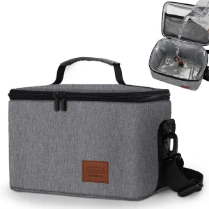 Aosbos Large Lunch Bag Insulated Lunch Box for Men Women Leakproof Lunch Boxes Reusable Lunch Cooler Bags with Shoulder Strap Adult Lunch Pail Thermal Lunchbox Meal Prep Container Work Picnic Gray