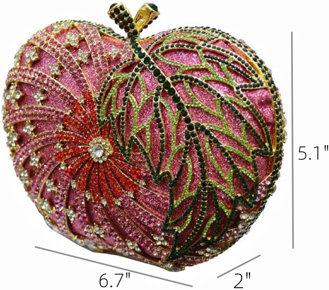 Apple Shaped Diamond Evening Bag Purse for Women Cute Rhinestone Handbag Shoulder Bag
