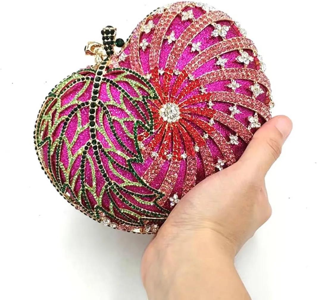 Apple Shaped Diamond Evening Bag Purse for Women Cute Rhinestone Handbag Shoulder Bag