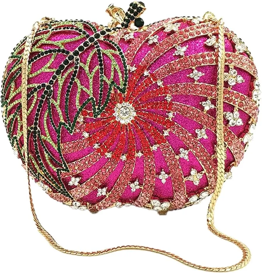 Apple Shaped Diamond Evening Bag Purse for Women Cute Rhinestone Handbag Shoulder Bag
