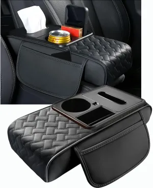 Arm Rest Cover for Car 6.3" Narrow Style,6-in-1 Microfiber Leather Center Console Cover with 2 Storage Bags Cup Holder, Tissue Box Slot, Phone Slot,Universal Accessories Interior Organizers (Black)