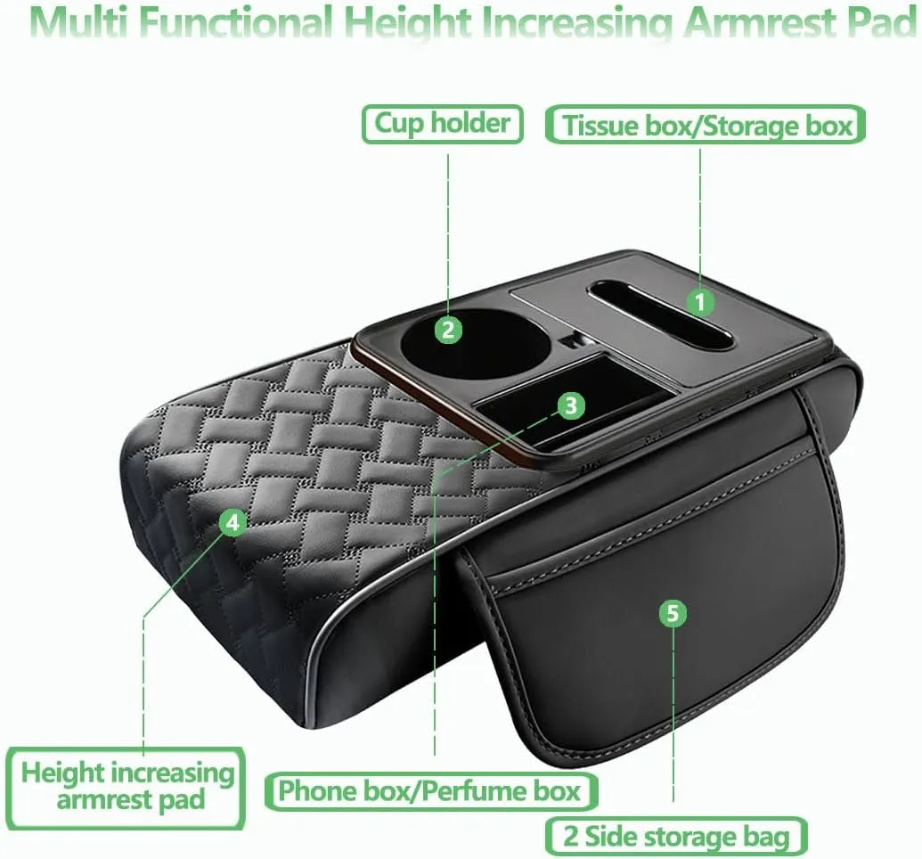 Arm Rest Cover for Car 6.3" Narrow Style,6-in-1 Microfiber Leather Center Console Cover with 2 Storage Bags Cup Holder, Tissue Box Slot, Phone Slot,Universal Accessories Interior Organizers (Black)