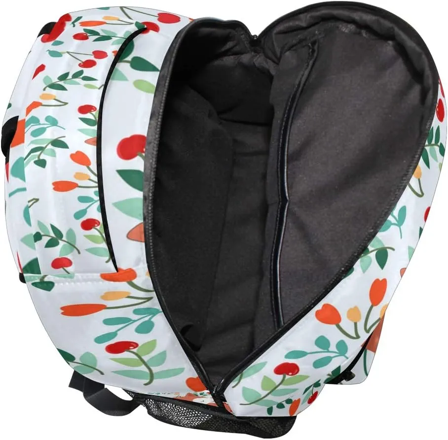 AUUXVA Backpack Fox Couple Flower Berry School Shoulder Bag Large Waterproof Durable Bookbag Laptop Daypack for Students Teens Girls Boys Elementary