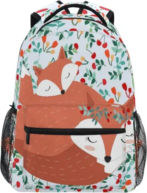 AUUXVA Backpack Fox Couple Flower Berry School Shoulder Bag Large Waterproof Durable Bookbag Laptop Daypack for Students Teens Girls Boys Elementary