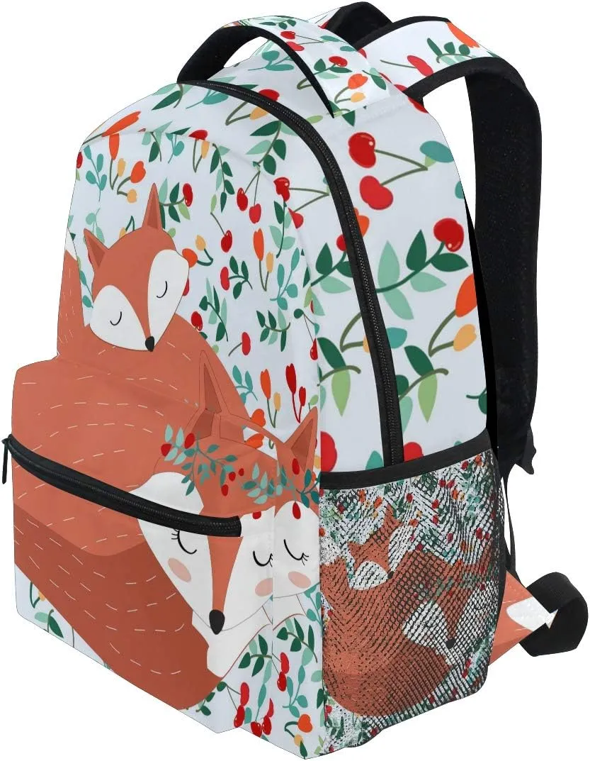 AUUXVA Backpack Fox Couple Flower Berry School Shoulder Bag Large Waterproof Durable Bookbag Laptop Daypack for Students Teens Girls Boys Elementary
