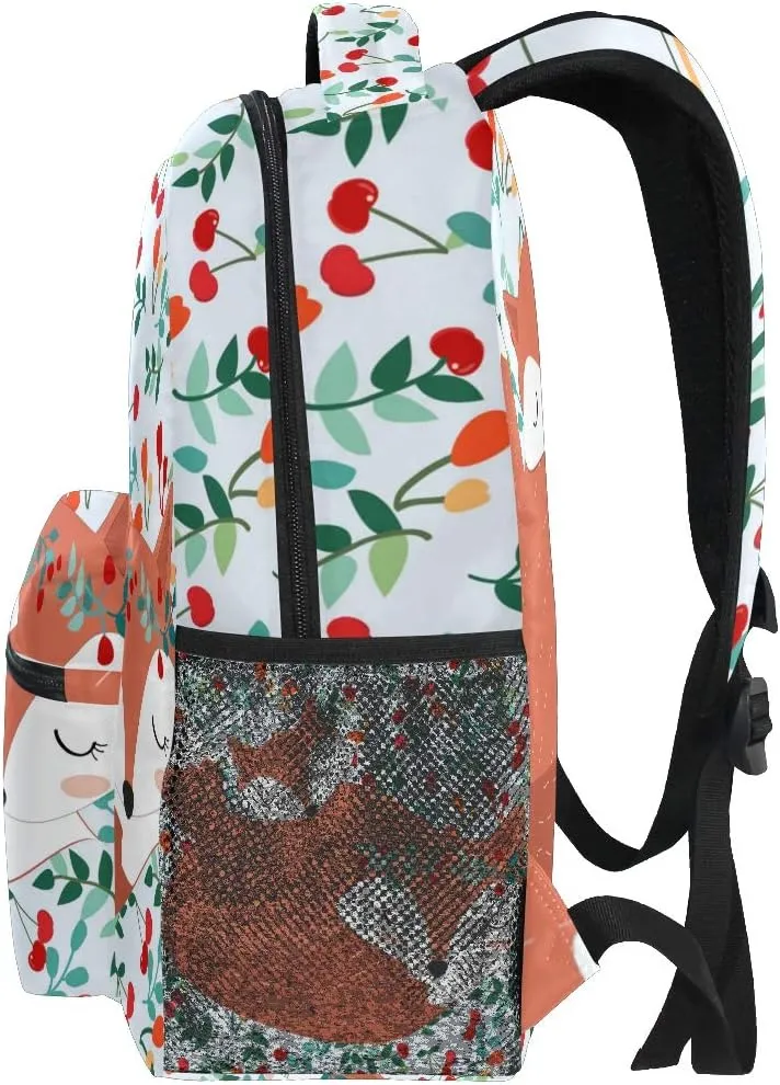 AUUXVA Backpack Fox Couple Flower Berry School Shoulder Bag Large Waterproof Durable Bookbag Laptop Daypack for Students Teens Girls Boys Elementary