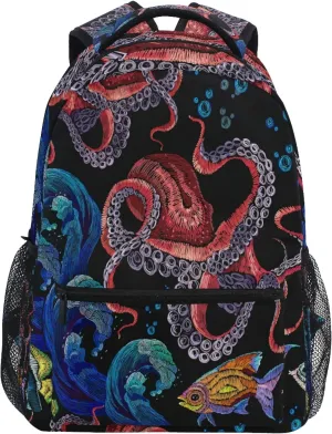 AUUXVA Backpack Octopus Sea Tropical Fish School Shoulder Bag Large Waterproof Durable Bookbag Laptop Daypack for Students Teens Girls Boys Elementary