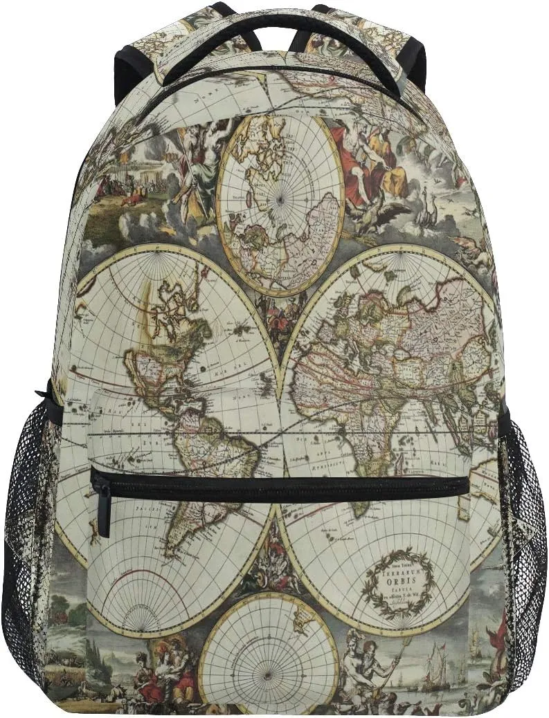 AUUXVA Backpack Old Map Of World Hemisphere School Shoulder Bag Large Waterproof Durable Bookbag Laptop Daypack for Students Teens Girls Boys Elementary
