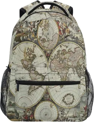 AUUXVA Backpack Old Map Of World Hemisphere School Shoulder Bag Large Waterproof Durable Bookbag Laptop Daypack for Students Teens Girls Boys Elementary