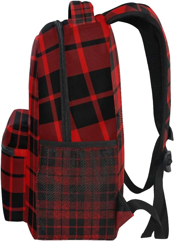 AUUXVA Backpack Red Black Christmas Buffalo Plaid Check School Shoulder Bag Large Waterproof Durable Bookbag Laptop Daypack for Students Kids Teens Girls Boys Elementary