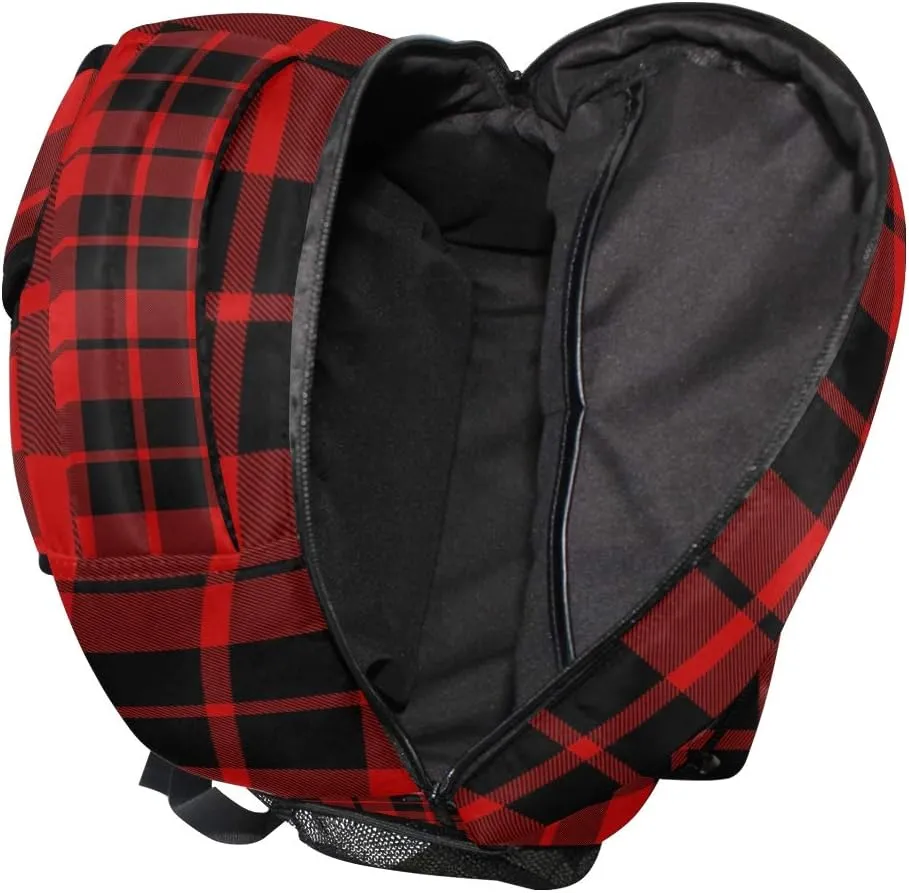 AUUXVA Backpack Red Black Christmas Buffalo Plaid Check School Shoulder Bag Large Waterproof Durable Bookbag Laptop Daypack for Students Kids Teens Girls Boys Elementary