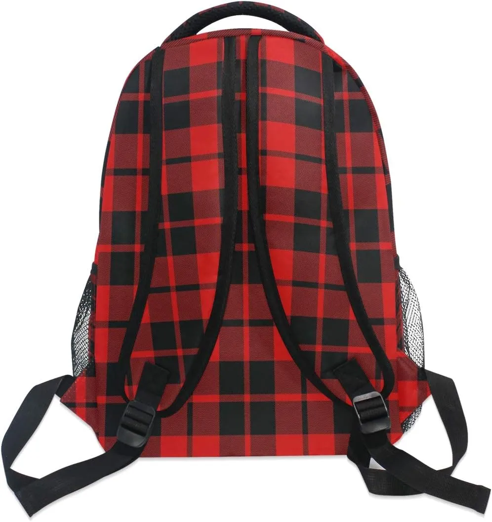 AUUXVA Backpack Red Black Christmas Buffalo Plaid Check School Shoulder Bag Large Waterproof Durable Bookbag Laptop Daypack for Students Kids Teens Girls Boys Elementary