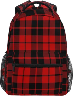 AUUXVA Backpack Red Black Christmas Buffalo Plaid Check School Shoulder Bag Large Waterproof Durable Bookbag Laptop Daypack for Students Kids Teens Girls Boys Elementary
