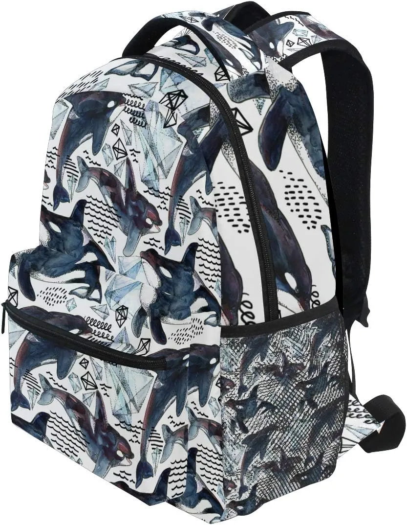 AUUXVA Kids Backpack School Shoulder Bag Large Waterproof Durable Bookbag Laptop Daypack for Students Teens Girls Boys Elementary (Killer Whale)