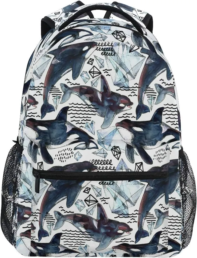 AUUXVA Kids Backpack School Shoulder Bag Large Waterproof Durable Bookbag Laptop Daypack for Students Teens Girls Boys Elementary (Killer Whale)