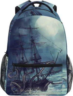 AUUXVA Kids Backpack School Shoulder Bag Large Waterproof Durable Bookbag Laptop Daypack for Students Teens Girls Boys Elementary (Pirate Ship)