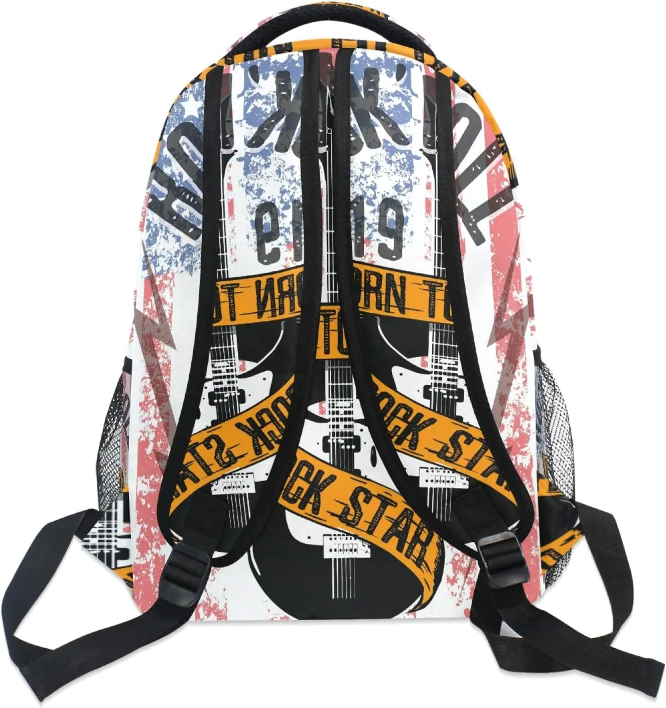 AUUXVA Kids Backpack School Shoulder Bag Large Waterproof Durable Bookbag Laptop Daypack for Students Teens Girls Boys Elementary (Rock Roll Music Guitar)