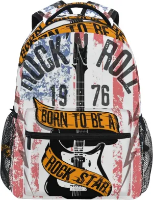 AUUXVA Kids Backpack School Shoulder Bag Large Waterproof Durable Bookbag Laptop Daypack for Students Teens Girls Boys Elementary (Rock Roll Music Guitar)